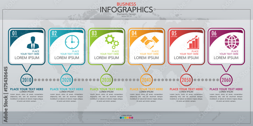 Poster infographic business horizontal timeline process chart template. vector modern banner used for prese