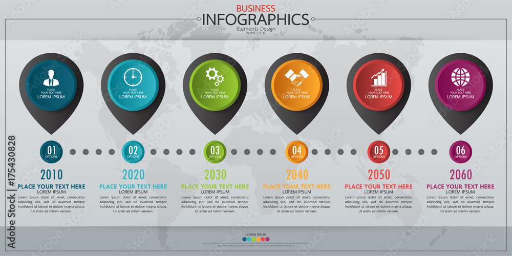 Poster infographic business horizontal timeline process chart template. vector modern banner used for prese