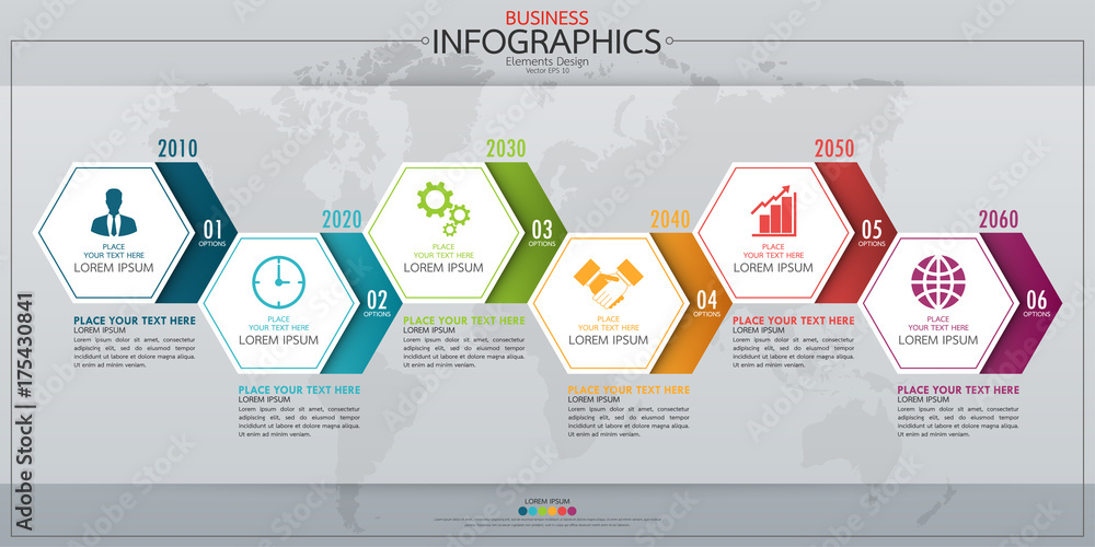 Poster infographic business horizontal timeline process chart template. vector modern banner used for prese