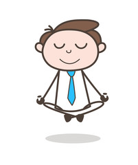 Calm Cartoon Businessman Doing Yoga Vector Fitness Concept