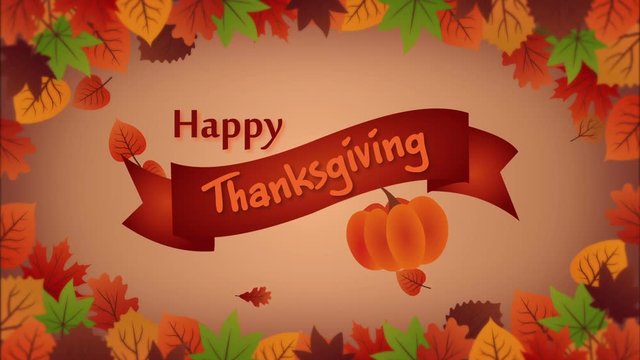 Thanksgiving Day Animation  with falling leafes and pumpkin. Motion graphics