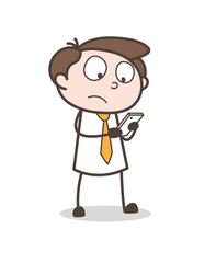 Cartoon Business Guy Chatting on Mobile Vector Illustration