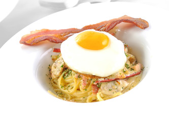 Pasta Carbonara. carbonara with bacon and cream sauce with egg