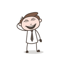 Shy Young Cartoon Laughing Face Vector