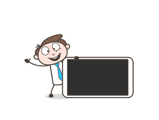 Cartoon Young Executive Presenting a Smartphone Vector