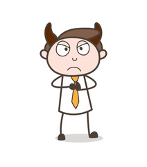 Obraz na płótnie Canvas Angry Devil Cartoon Man with Horns Vector Illustration