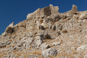 Fototapeta na wymiar Ruins of the medieval Feraklos castle, Rhodes island, Greece