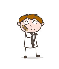 Injured Cartoon Boy with Bandage on Face Vector