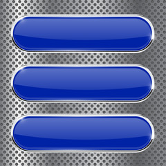 Blue glass buttons on metal perforated background