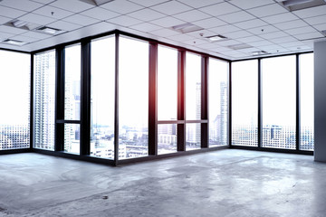 interior empty office room with white wallpaper without furniture in a new building.big space