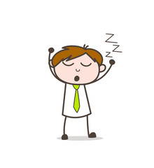 Cartoon Lazy Boy Yawning Expression Vector Illustration