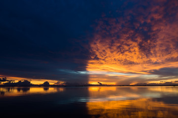 Fototapeta na wymiar Beautiful lake after sunset with clouds.
