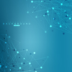 Geometric abstract background with connected line and dots. Structure molecule and communication. Scientific concept for your design. Medical, technology, science background. Vector illustration.