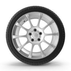 Fototapeta premium 3D rendering of car wheel, isolated on white background