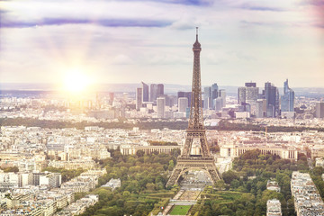 Evening Eiffel tower and Paris city view form Triumph Arc. Eiffel Tower from Champ de Mars, Paris,...