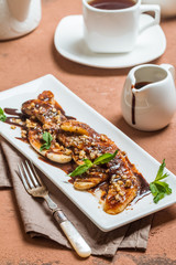 Grilled banana with chocolate sauce