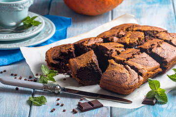 Pumpkin and chocolate swirl brownies
