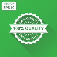 100% quality rubber stamp icon. Business concept 100 percent quality stamp pictogram. Vector illustration on green background with long shadow.