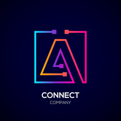 Letter A logo, Square shape, Colorful, Technology and digital abstract dot connection