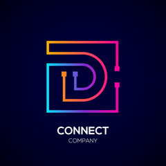Letter D logo, Square shape, Colorful, Technology and digital abstract dot connection