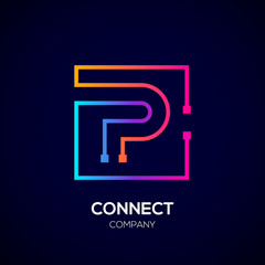 Letter P logo, Square shape, Colorful, Technology and digital abstract dot connection