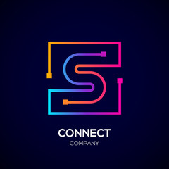 Letter S logo, Square shape, Colorful, Technology and digital abstract dot connection