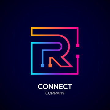 Letter R Logo, Square Shape, Colorful, Technology And Digital Abstract Dot Connection