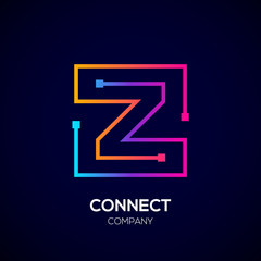 Letter Z logo, Square shape, Colorful, Technology and digital abstract dot connection
