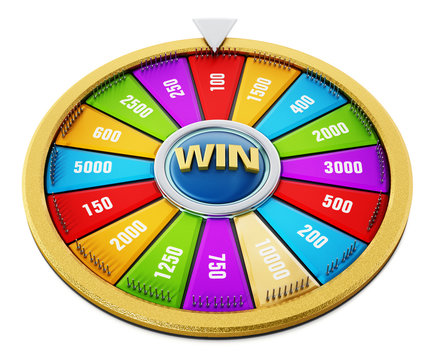 Wheel of fortune isolated on white background. 3D illustration