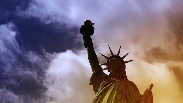 New York: Statue of Liberty, with clouds 