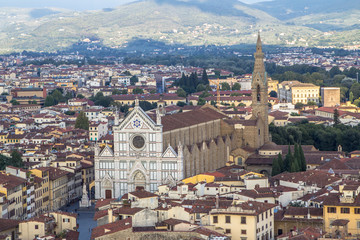 Fototapeta na wymiar View to the Santa Croce cathedral and the Florence city, Italy