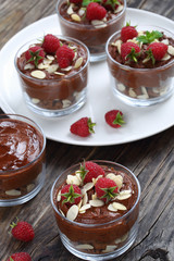 chocolate mousse in cup, top view