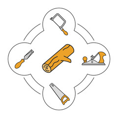 Wood working tools color icons set