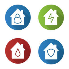 Obraz premium Houses flat design long shadow glyph icons set