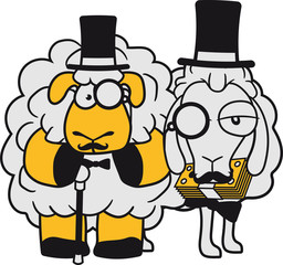 freunde 2 team paar sir herr gentlemen zylinder hut mustache schnurrbart reich monokel brille lustig klein süß niedlich comic cartoon schaf ziege wolle bauer bock müde cool