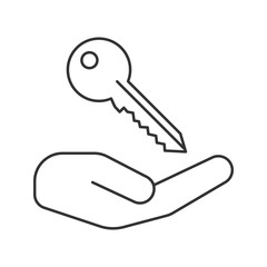 Open hand with key linear icon