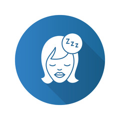 Sleeping woman flat design long shadow glyph icon