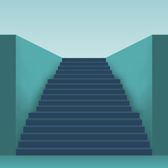 Long stairs with many steps. Staircase up front view in perspective. Vector illustration flat design. Isolated on white background. Way forward concept. 