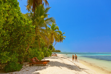 Obraz premium Sunbed on Maldives beach