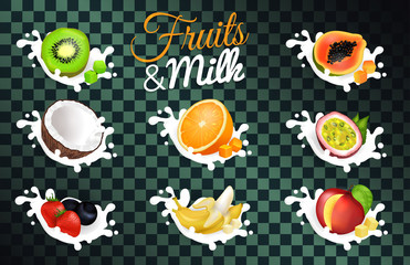Fruit and Milk Poster with Transparent Background