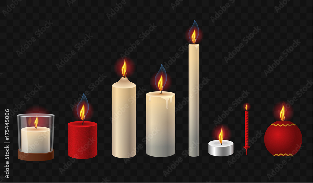 Poster burning candles - realistic vector isolated clip art set of objects