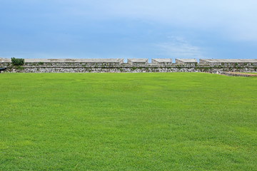 Fototapeta premium Green grass and fortress wall. Background