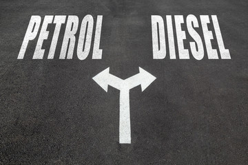 Petrol vs diesel choice concept
