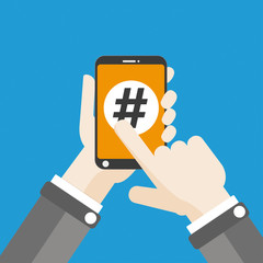 Hand Smartphone Hashtag Click Flat