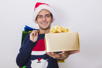 young isolated with christmas shopping