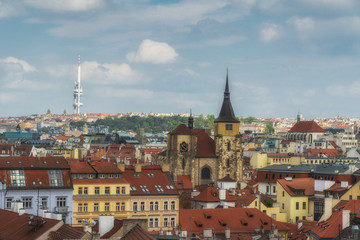 Naklejka na ściany i meble Aerial view of Prague with TV tower, Czech republic