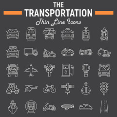 Transportation line icon set, transport symbols