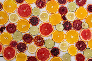 beautiful fresh sliced mixed citrus fruits