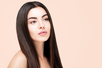 Naklejka premium Young adult, Spa girl beautiful portrait, fresh healthy skin, skincare and cosmetology concept, rejuvenation and treatment