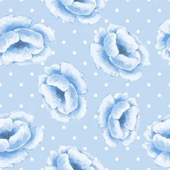 Papier Peint photo Polka dot Floral pattern sans couture 3. Fond aquarelle avec des fleurs bleues